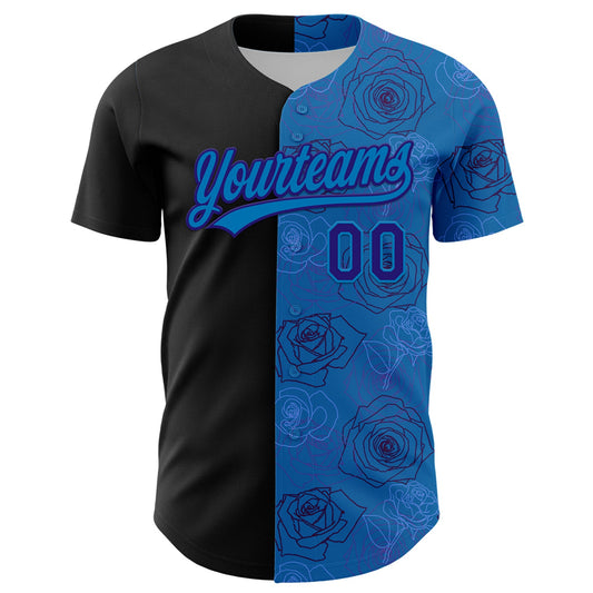 Custom Blue Dark Purple-Black 3D Pattern Design Gothic Style Rose Authentic Baseball Jersey - Sky-Custom