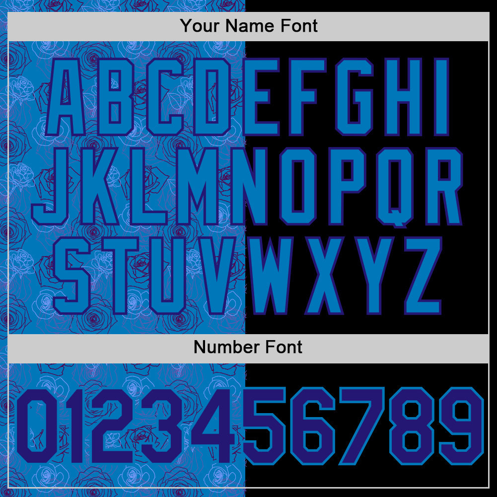 Custom Blue Dark Purple-Black 3D Pattern Design Gothic Style Rose Authentic Baseball Jersey - Sky-Custom