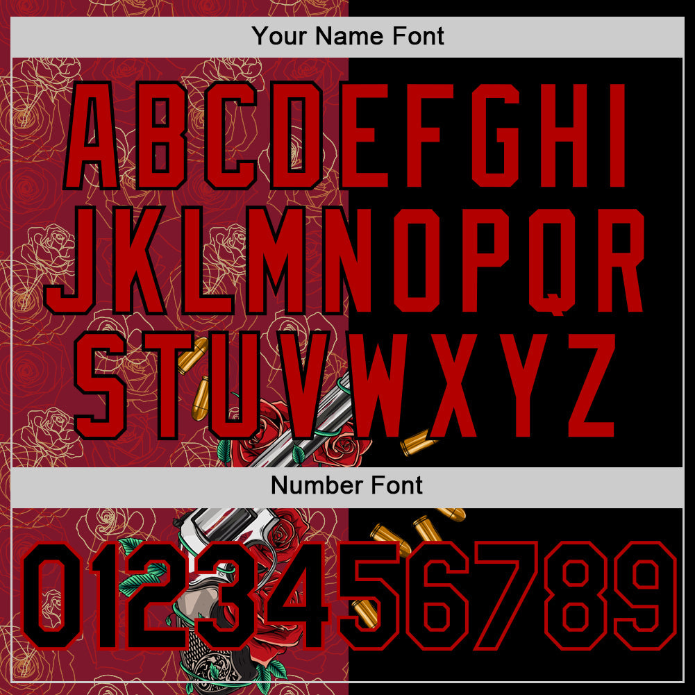 Custom Crimson Black-Red 3D Pattern Design Gothic Style Gun With Rose Authentic Baseball Jersey - Sky-Custom