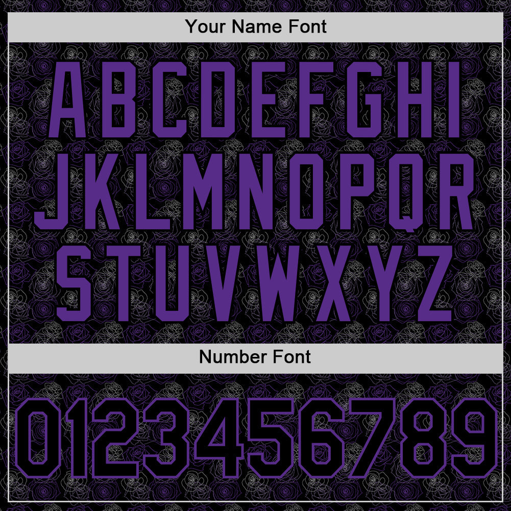 Custom Black Purple 3D Pattern Design Gothic Style Rose Authentic Baseball Jersey - Sky-Custom