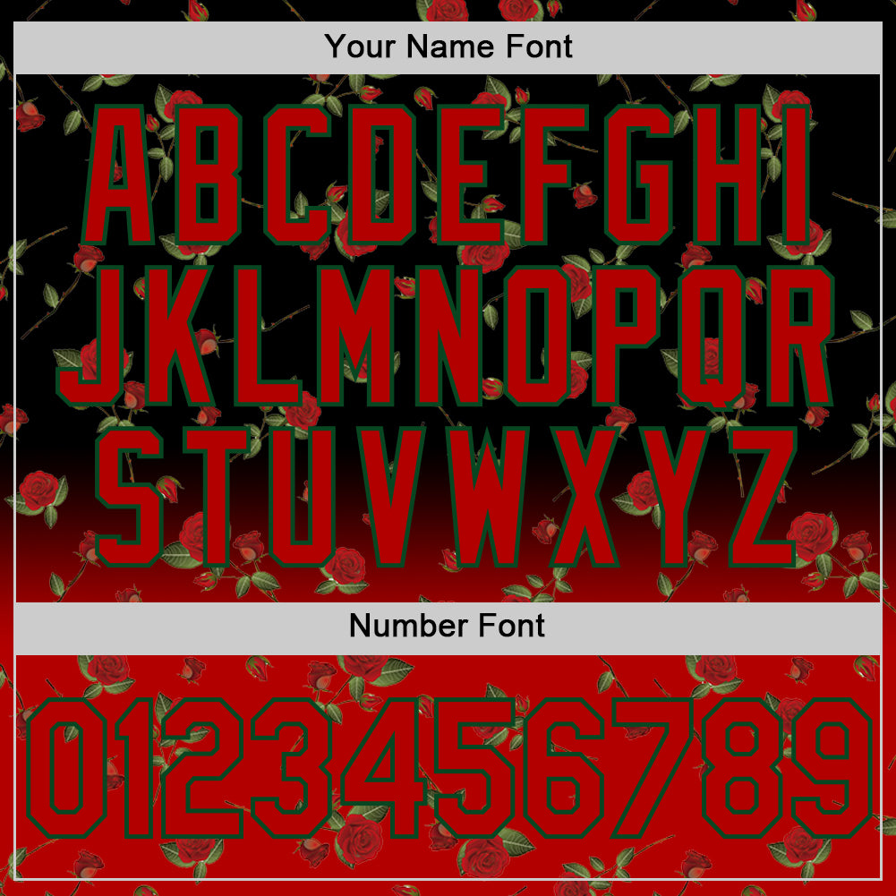 Custom Black Red-Green 3D Pattern Design Gothic Style Rose Authentic Baseball Jersey - Sky-Custom