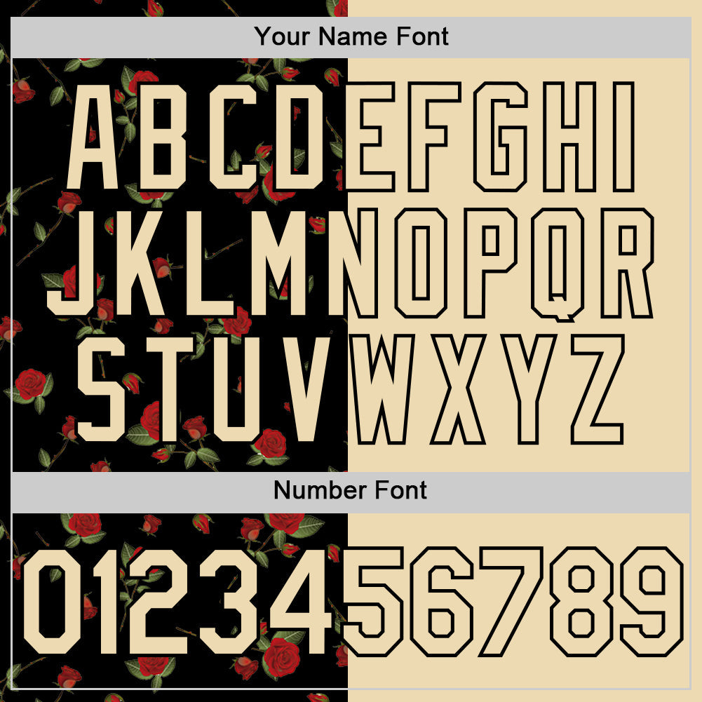 Custom Black Cream 3D Pattern Design Gothic Style Rose Authentic Baseball Jersey - Sky-Custom