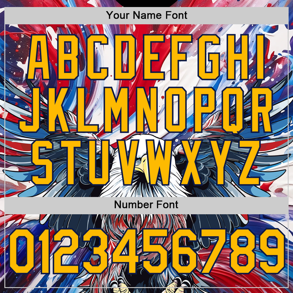 Custom Red Gold-Navy 3D American Flag Eagle And Star Authentic Baseball Jersey - Sky-Custom