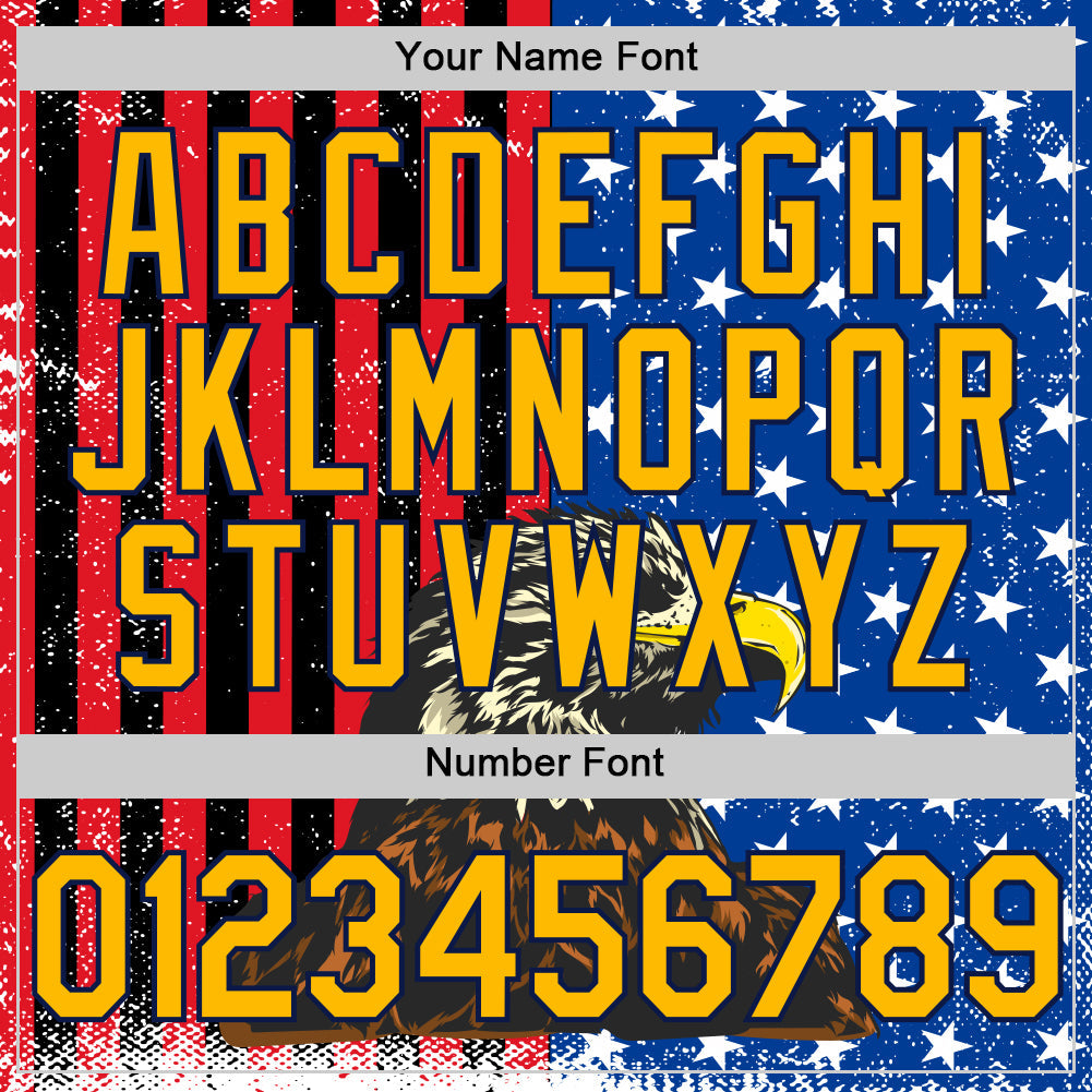Custom Navy Gold-Red 3D American Flag Eagle And Star Authentic Baseball Jersey - Sky-Custom