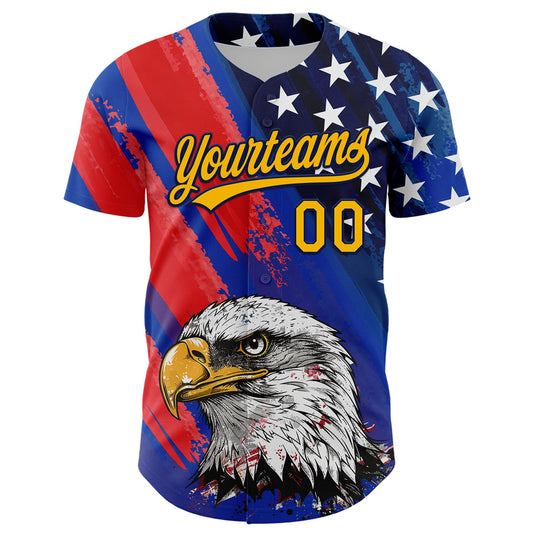 Custom Royal Gold Navy-Red 3D American Flag Eagle And Star Authentic Baseball Jersey - Sky-Custom