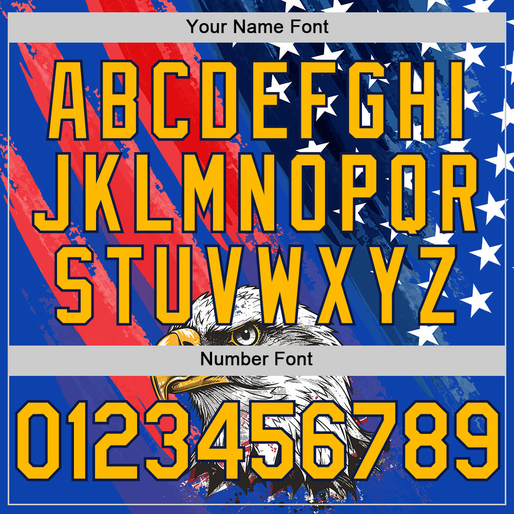 Custom Royal Gold Navy-Red 3D American Flag Eagle And Star Authentic Baseball Jersey - Sky-Custom