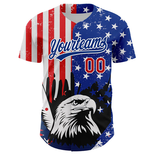 Custom White Red-Royal 3D American Flag Eagle And Star Authentic Baseball Jersey - Sky-Custom