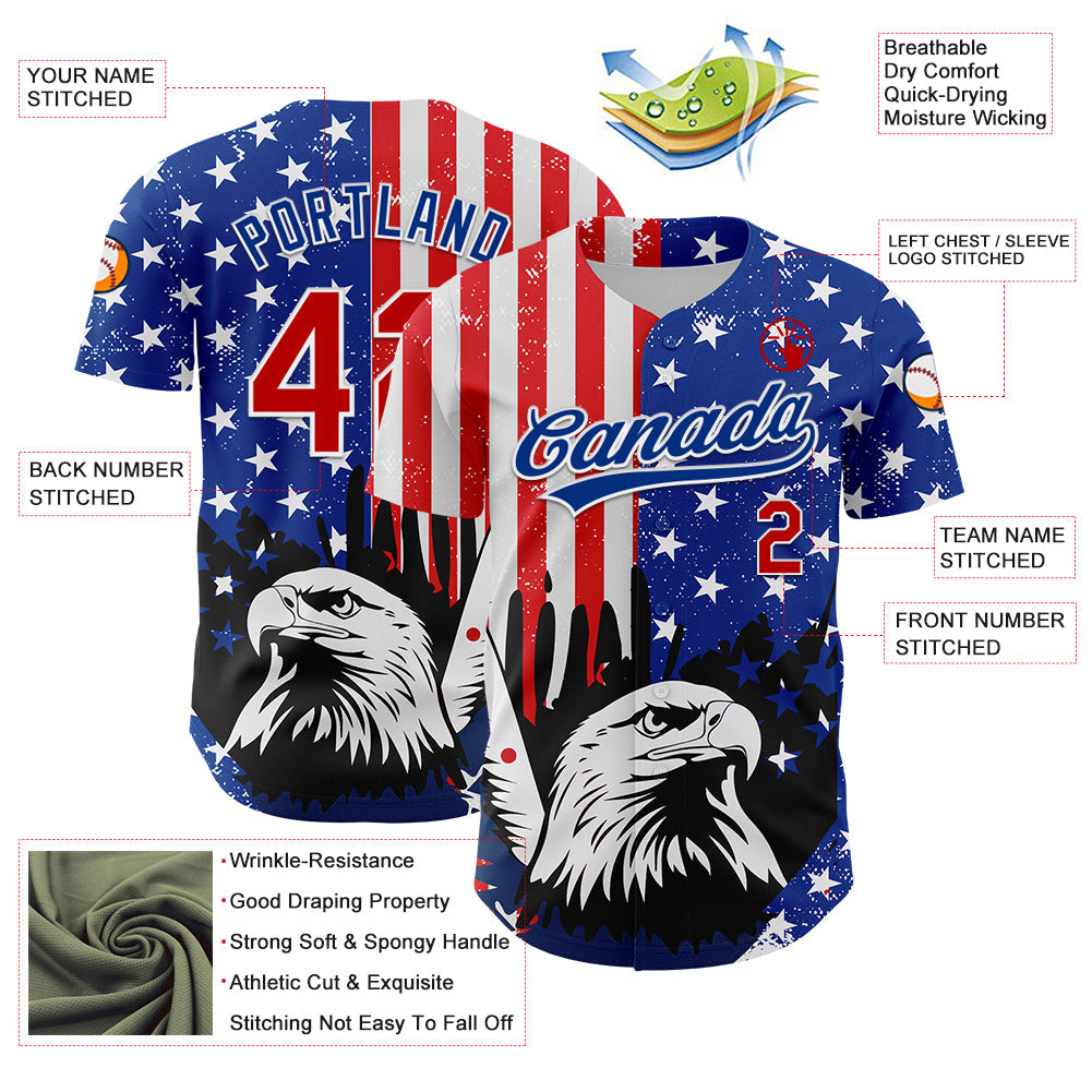 Custom White Red-Royal 3D American Flag Eagle And Star Authentic Baseball Jersey - Sky-Custom