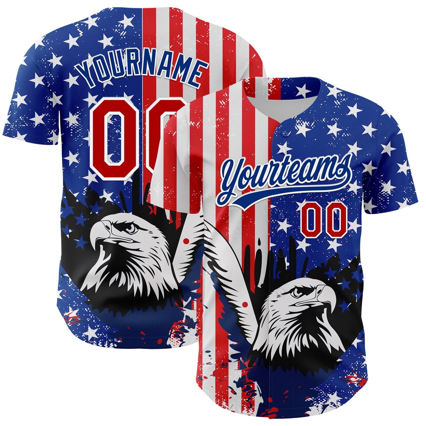 Custom White Red-Royal 3D American Flag Eagle And Star Authentic Baseball Jersey - Sky-Custom