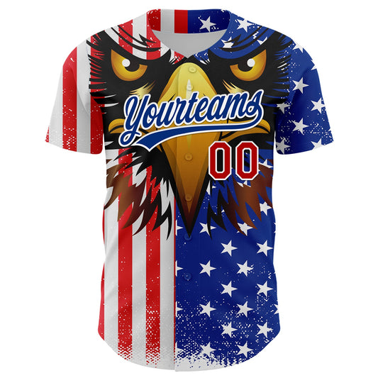 Custom White Red-Royal 3D American Flag Eagle And Star Authentic Baseball Jersey - Sky-Custom