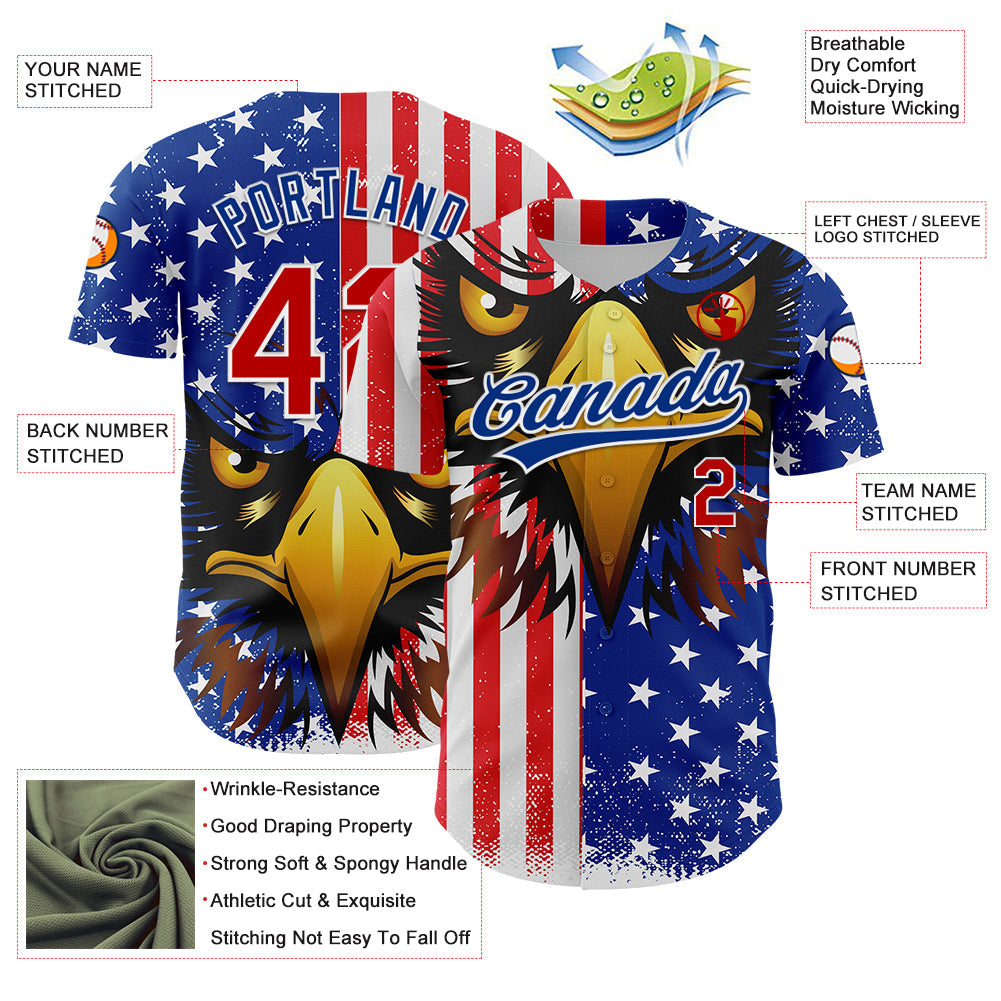 Custom White Red-Royal 3D American Flag Eagle And Star Authentic Baseball Jersey - Sky-Custom
