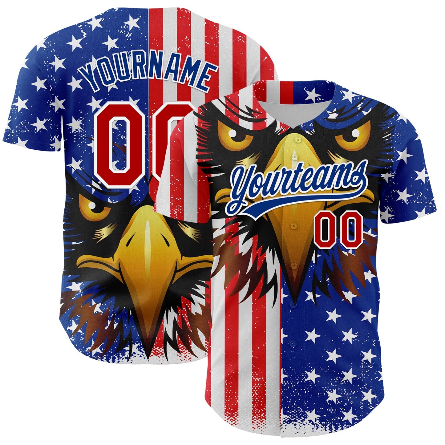 Custom White Red-Royal 3D American Flag Eagle And Star Authentic Baseball Jersey - Sky-Custom