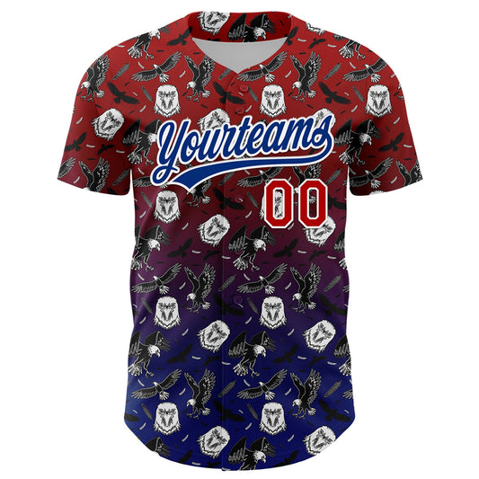 Custom Red Royal-White 3D Pattern Design American Eagle Authentic Baseball Jersey - Sky-Custom