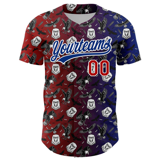 Custom Red Royal-White 3D Pattern Design American Eagle Authentic Baseball Jersey - Sky-Custom