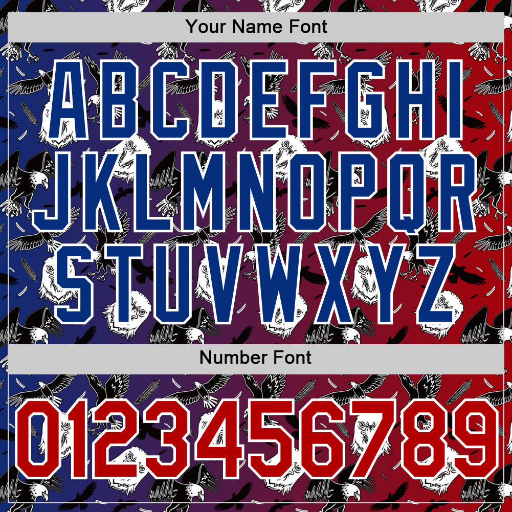 Custom Red Royal-White 3D Pattern Design American Eagle Authentic Baseball Jersey - Sky-Custom