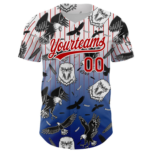 Custom White Red-Royal 3D Pattern Design American Eagle Authentic Baseball Jersey - Sky-Custom