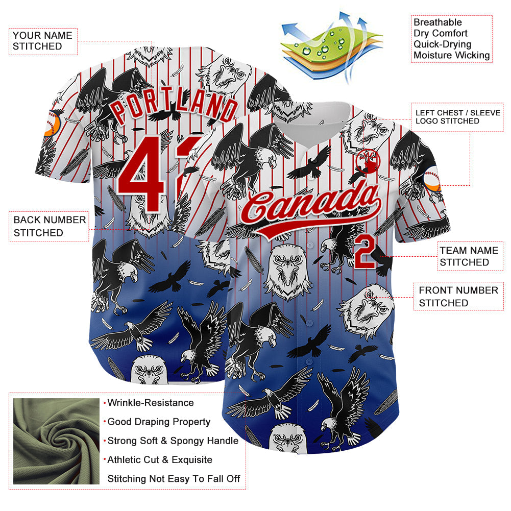 Custom White Red-Royal 3D Pattern Design American Eagle Authentic Baseball Jersey - Sky-Custom