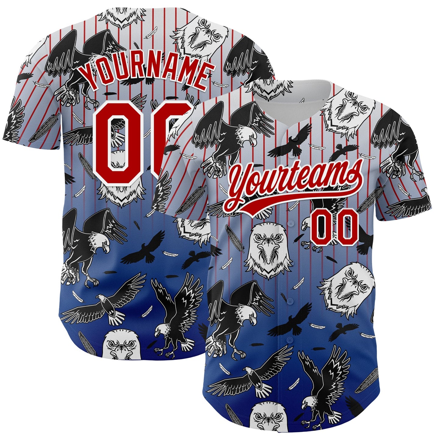 Custom White Red-Royal 3D Pattern Design American Eagle Authentic Baseball Jersey - Sky-Custom