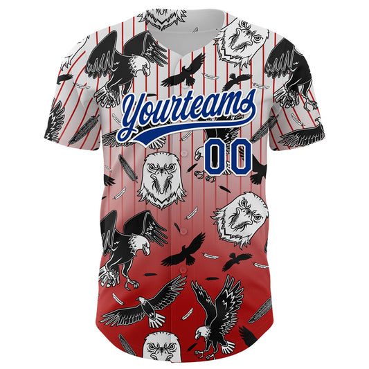 Custom Red Royal-White 3D Pattern Design American Eagle Authentic Baseball Jersey - Sky-Custom