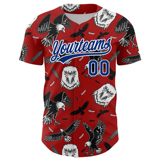 Custom Red Royal-White 3D Pattern Design American Eagle Authentic Baseball Jersey - Sky-Custom