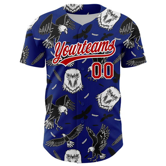 Custom Royal Red-White 3D Pattern Design American Eagle Authentic Baseball Jersey - Sky-Custom