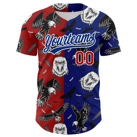 Custom Royal Red-White 3D Pattern Design American Eagle Authentic Baseball Jersey - Sky-Custom