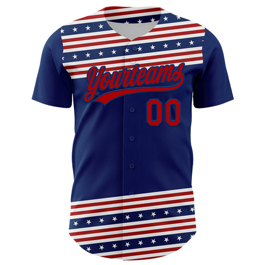 Custom US Navy Blue Red 3D American Flag And Star Authentic Baseball Jersey - Sky-Custom