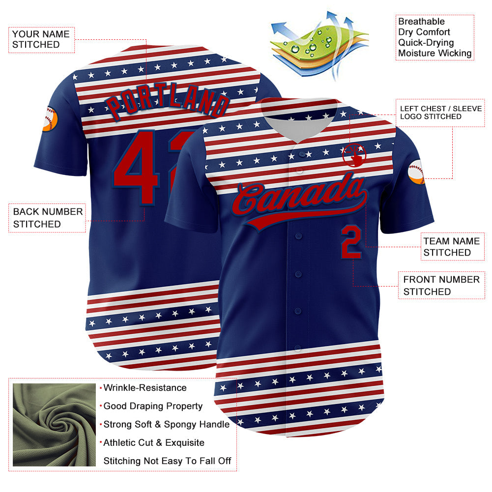 Custom US Navy Blue Red 3D American Flag And Star Authentic Baseball Jersey - Sky-Custom