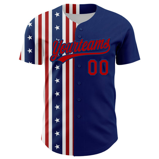 Custom US Navy Blue Red 3D American Flag And Star Authentic Baseball Jersey - Sky-Custom