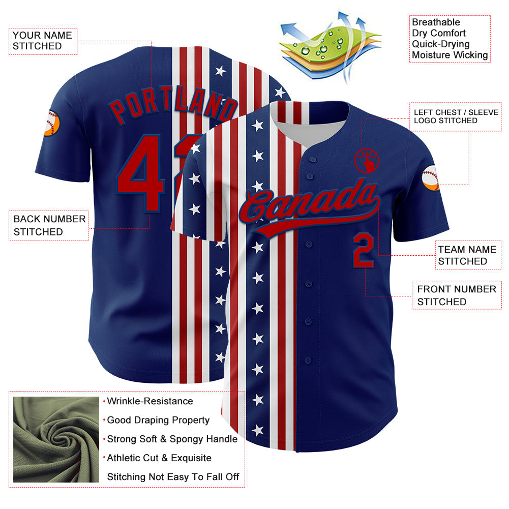Custom US Navy Blue Red 3D American Flag And Star Authentic Baseball Jersey - Sky-Custom