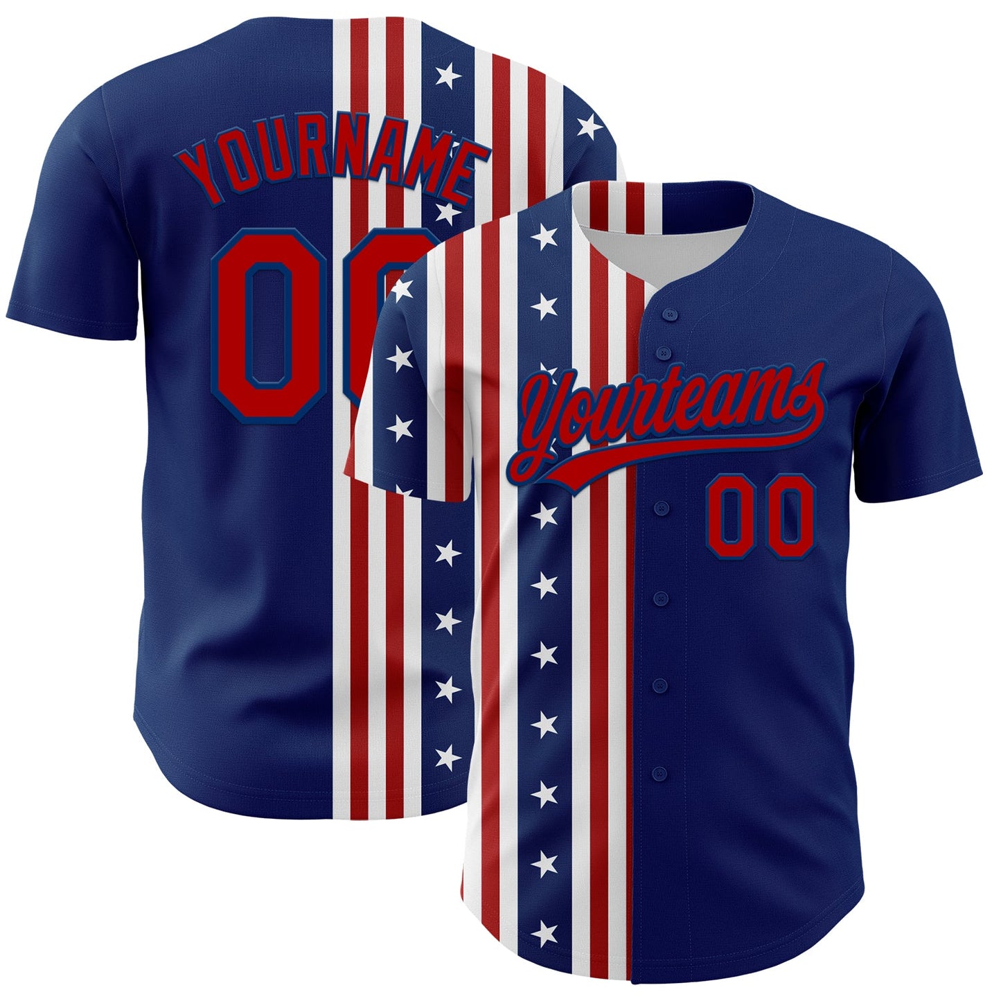 Custom US Navy Blue Red 3D American Flag And Star Authentic Baseball Jersey - Sky-Custom