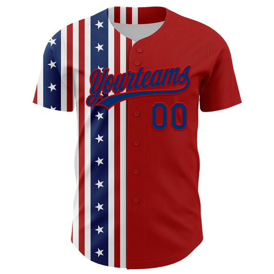 Custom Red US Navy Blue 3D American Flag And Star Authentic Baseball Jersey - Sky-Custom