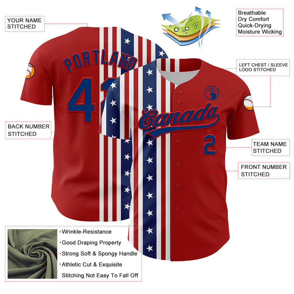 Custom Red US Navy Blue 3D American Flag And Star Authentic Baseball Jersey - Sky-Custom