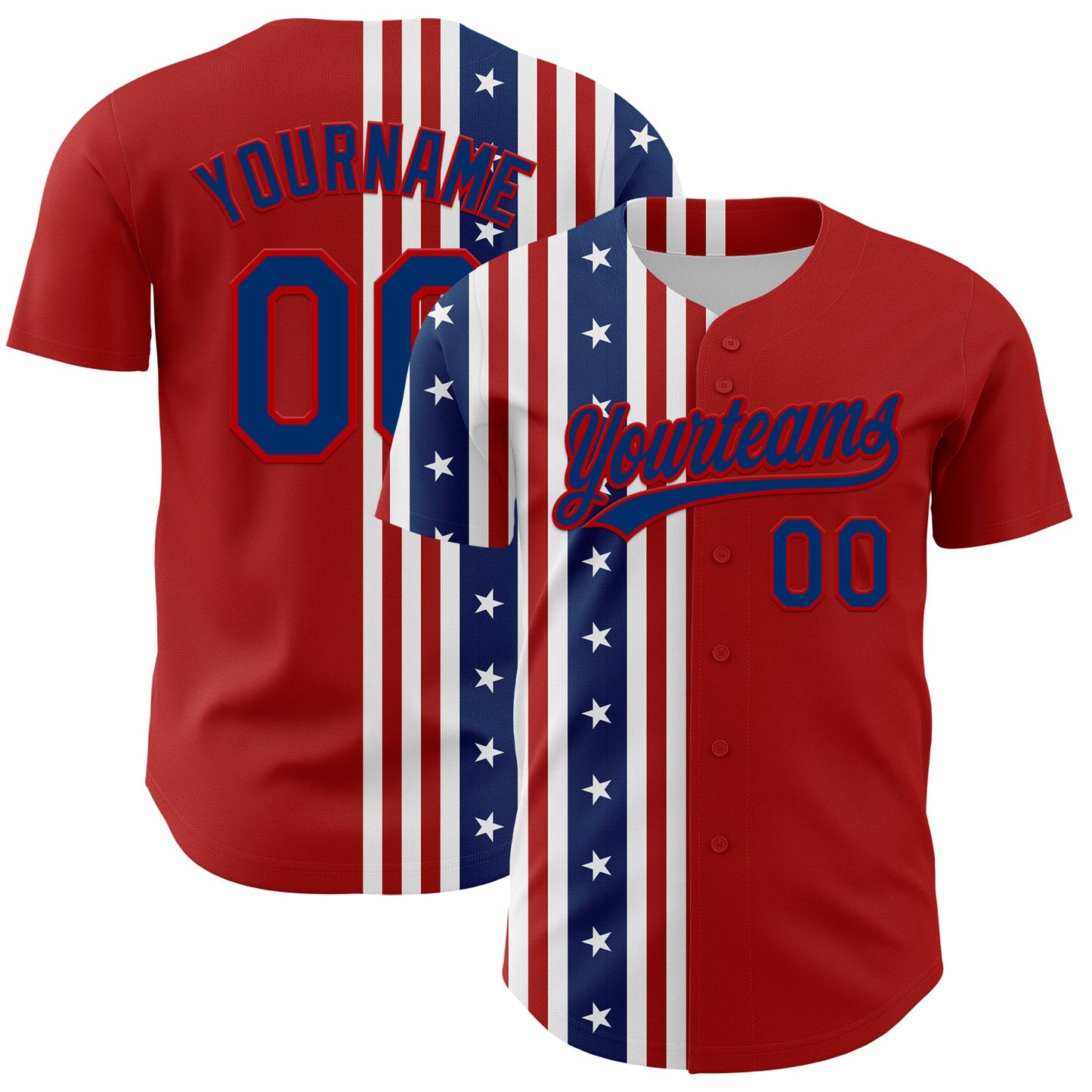 Custom Red US Navy Blue 3D American Flag And Star Authentic Baseball Jersey - Sky-Custom