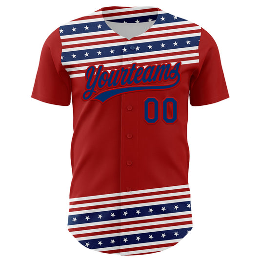 Custom Red US Navy Blue 3D American Flag And Star Authentic Baseball Jersey - Sky-Custom