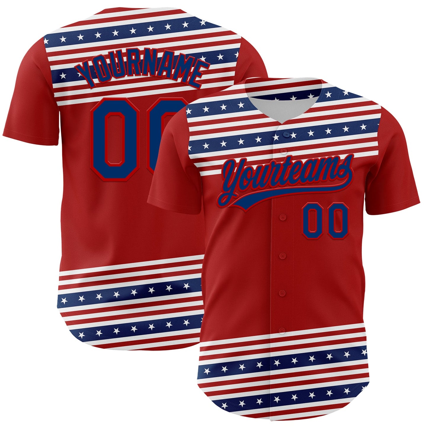 Custom Red US Navy Blue 3D American Flag And Star Authentic Baseball Jersey - Sky-Custom