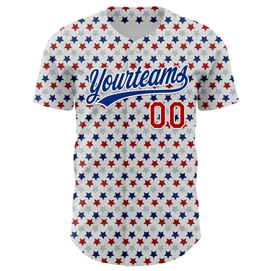 Custom White Red-Royal 3D Pattern Design Star Authentic Baseball Jersey - Sky-Custom