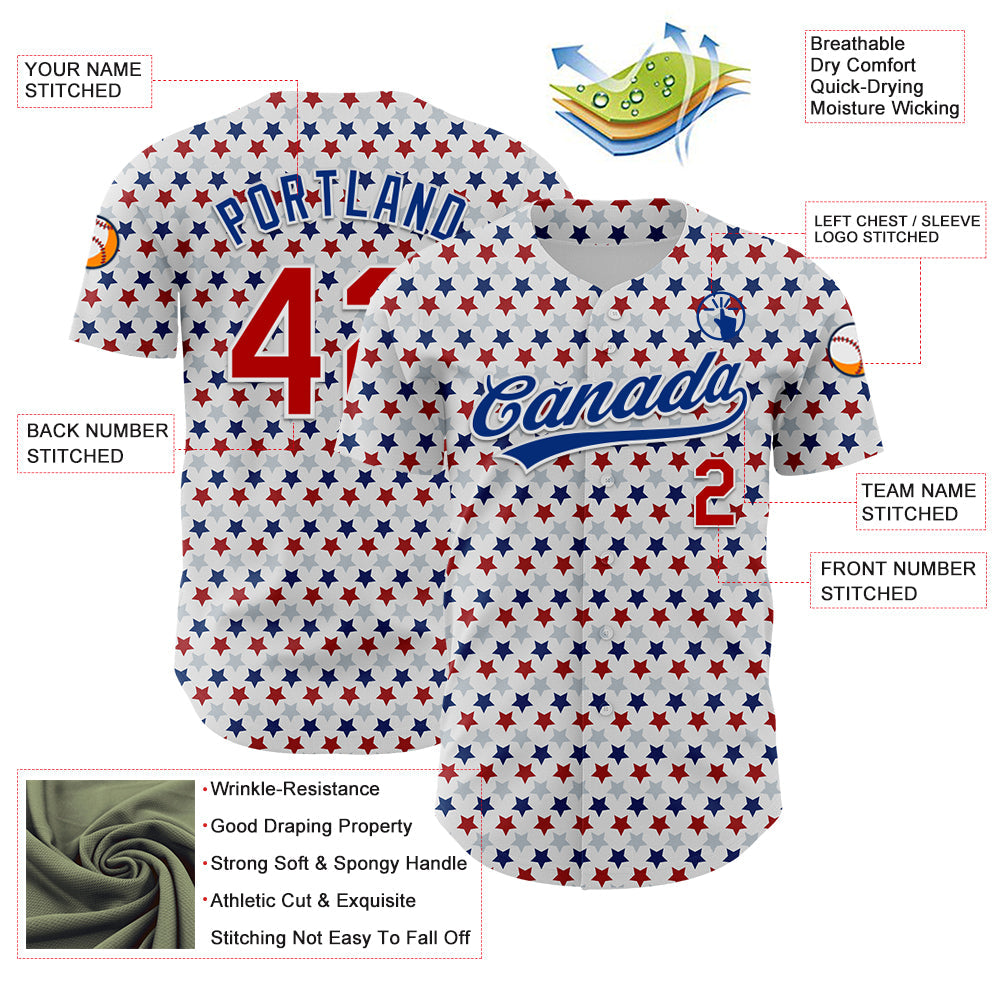Custom White Red-Royal 3D Pattern Design Star Authentic Baseball Jersey - Sky-Custom