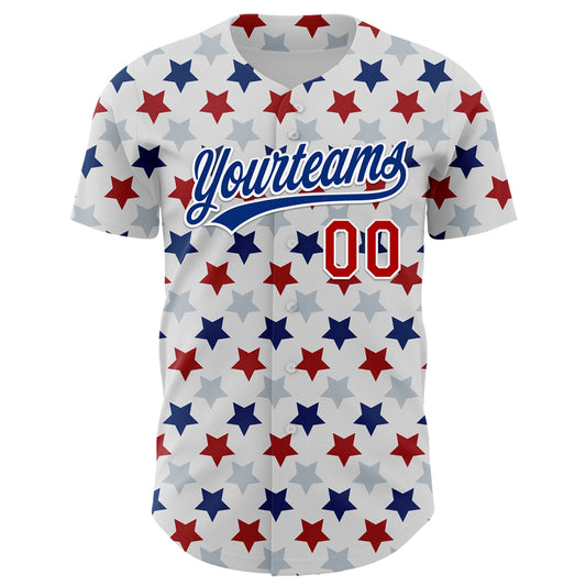 Custom White Red-Royal 3D Pattern Design Star Authentic Baseball Jersey - Sky-Custom