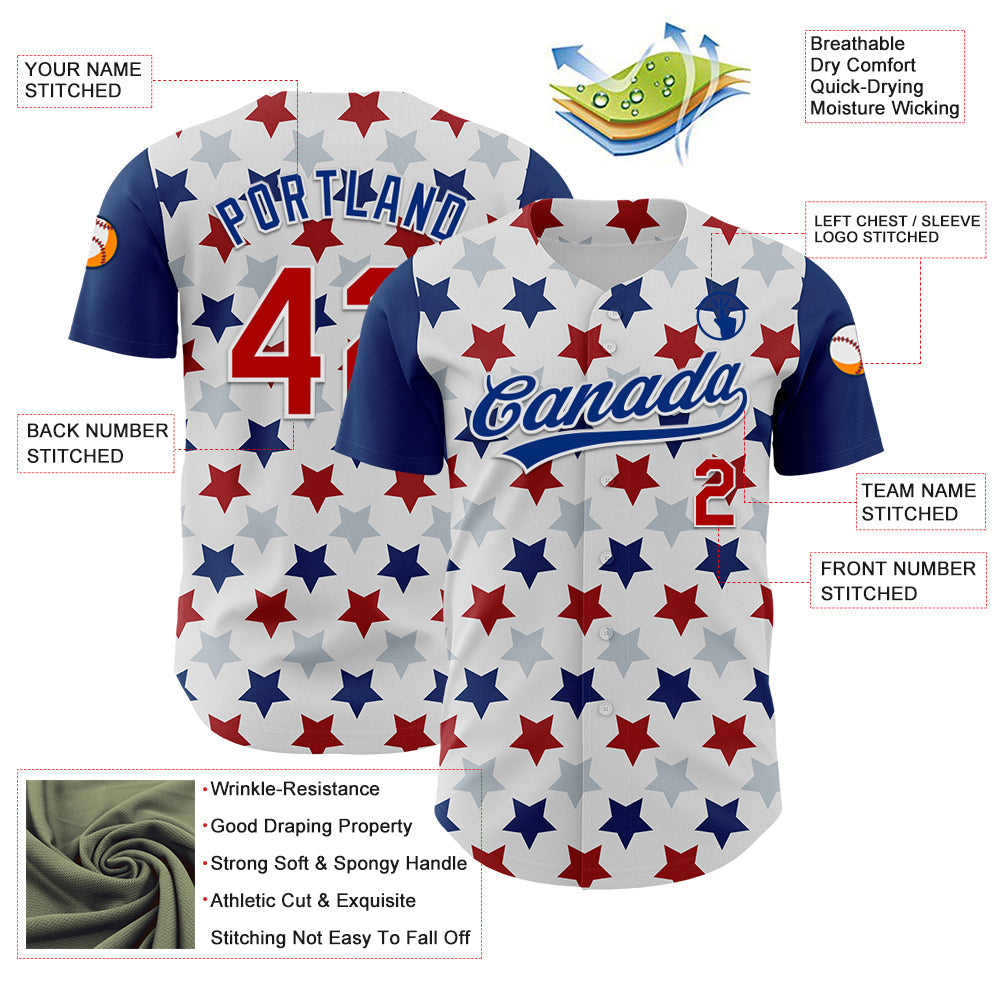 Custom White Red-Royal 3D Pattern Design Star Authentic Baseball Jersey - Sky-Custom