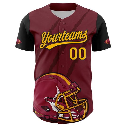Custom Crimson Gold-Black 3D Pattern Design Football Helmet And Animal Claw Authentic Baseball Jersey - Sky-Custom