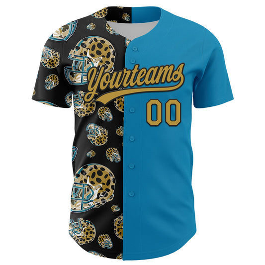 Custom Panther Blue Old Gold-Black 3D Pattern Design Football Jaguar Helmet Authentic Baseball Jersey - Sky-Custom