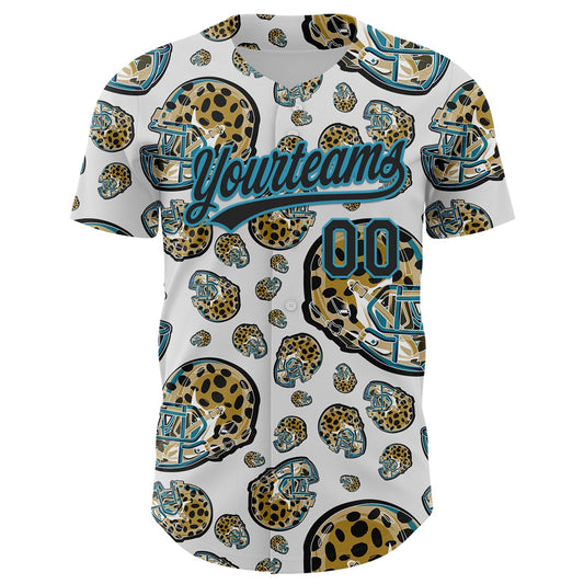 Custom White Black-Panther Blue 3D Pattern Design Football Jaguar Helmet Authentic Baseball Jersey - Sky-Custom