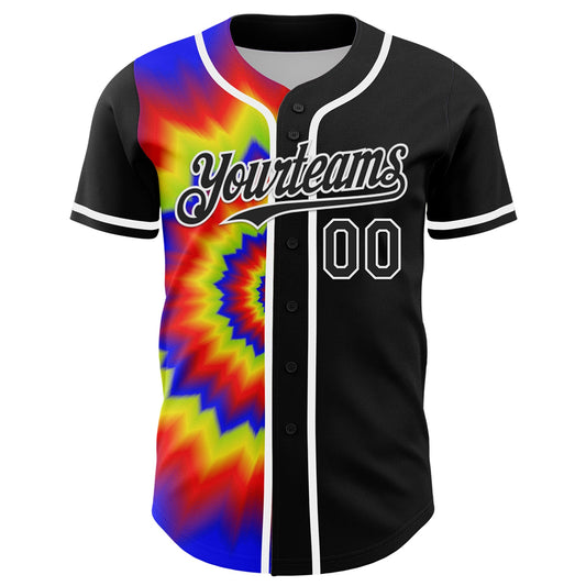Custom Black White 3D Pattern Design Rave Psychedelic Authentic Baseball Jersey - Sky-Custom