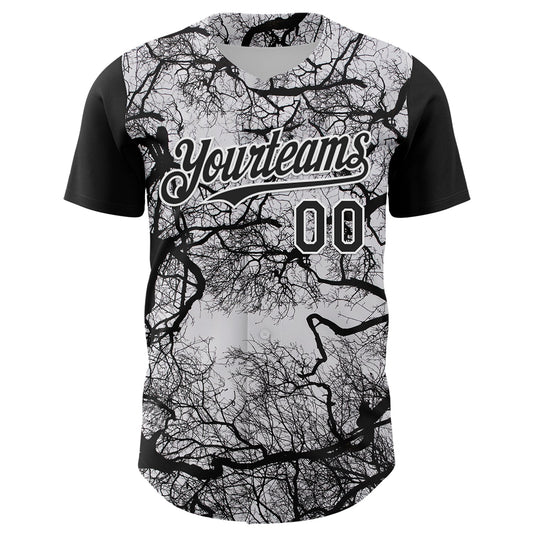 Custom White Black 3D Pattern Design Rave Branch Authentic Baseball Jersey - Sky-Custom