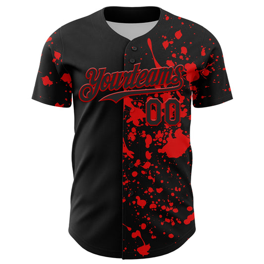 Custom Black Red 3D Pattern Design Rave Halloween Skull Authentic Baseball Jersey - Sky-Custom