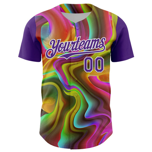 Custom Purple White 3D Pattern Design Rave Psychedelic Liquid And Skull Authentic Baseball Jersey - Sky-Custom