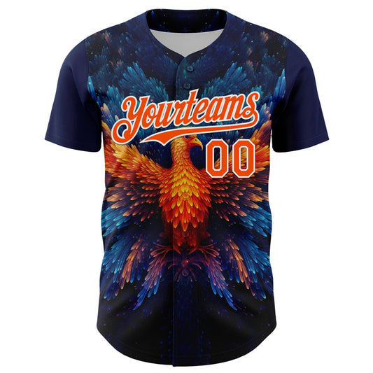Custom Navy Orange-White 3D Pattern Design Rave Phoenix Authentic Baseball Jersey - Sky-Custom