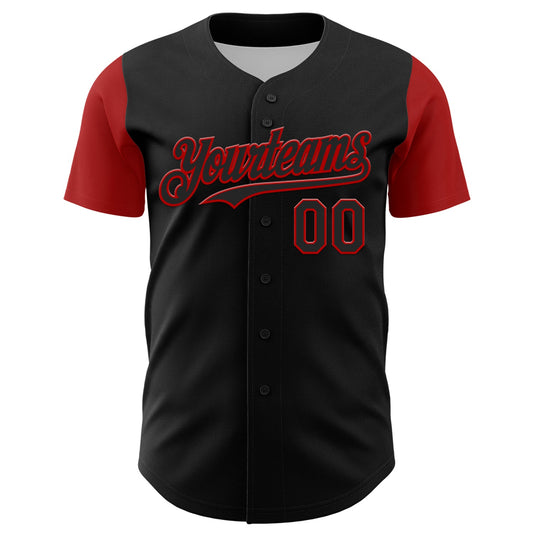 Custom Black Red 3D Pattern Design Rave Gothic Style Authentic Baseball Jersey - Sky-Custom