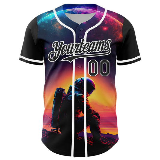 Custom Black White 3D Pattern Design Rave Astronaut Authentic Baseball Jersey - Sky-Custom